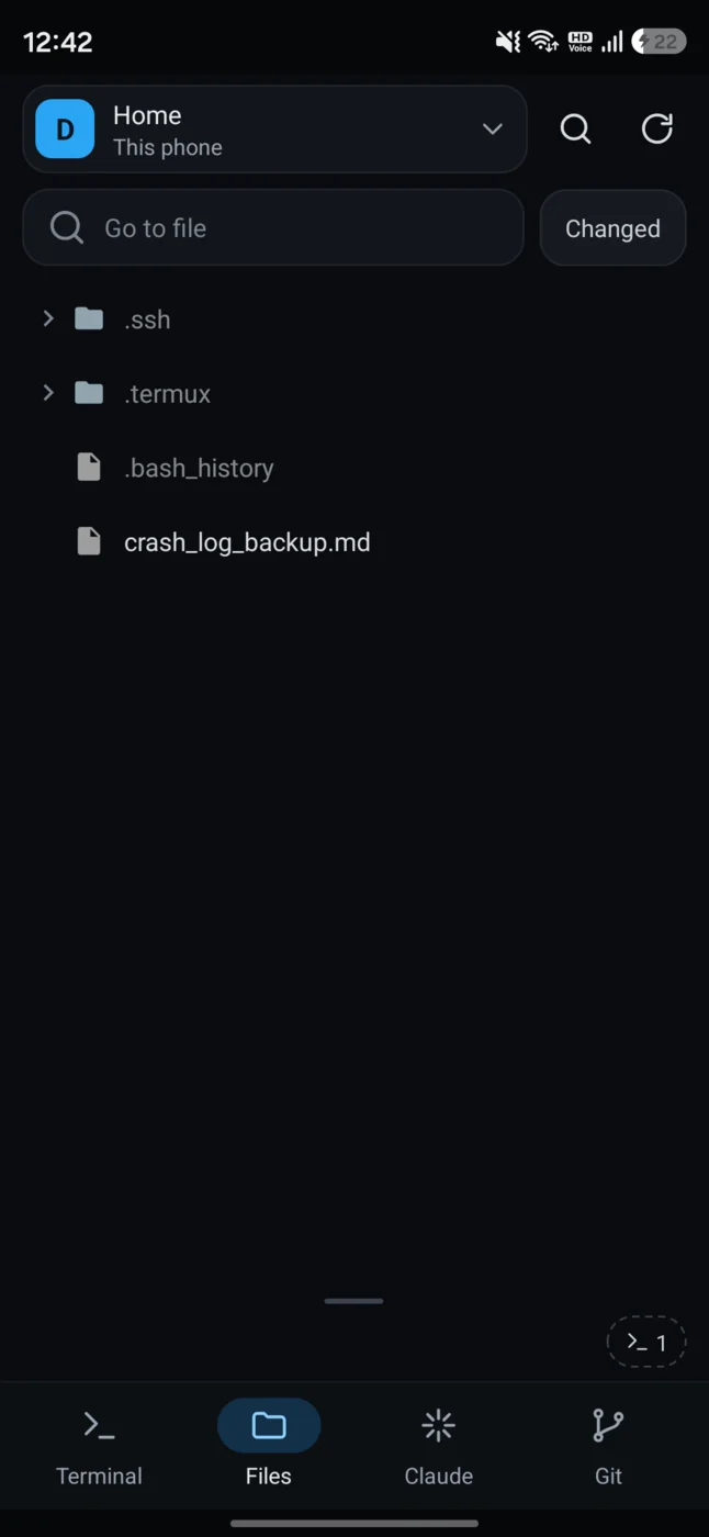 The Dex file tree, with Git status on each entry.